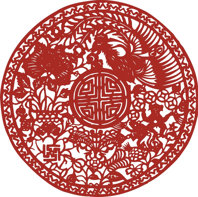 中国风中式传统喜庆民俗人物动物窗花剪纸插画边框AI矢量PNG素材【1764】